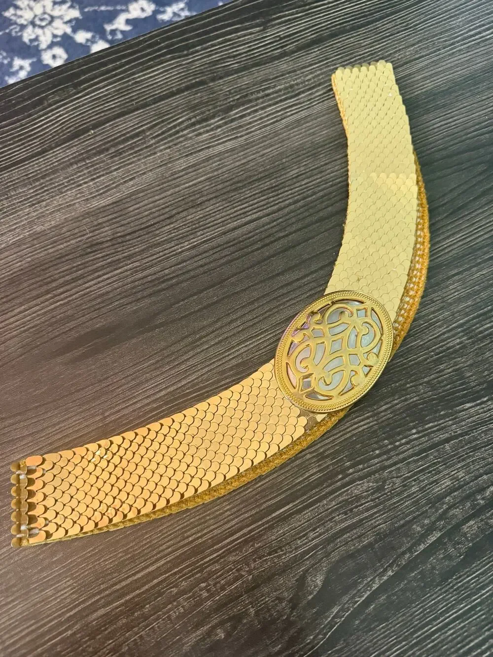 VINTAGE Gold Stretch Day Lor Wide Scale Statement Disco Waist Belt Sz. XL/XXL